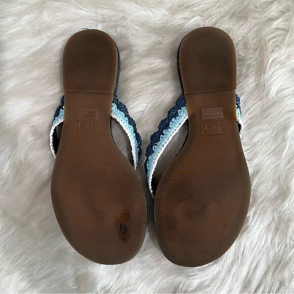 NEW LOFT Crochet Tri Tone Multicolor Blue Flip Flop Thong Slide Sandal 5/5.5 - Picture 9 of 14